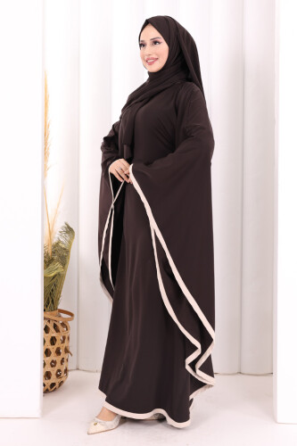 Yarasakol Biyeli Elbise Şal Hediyelidir 7068 Kahverengi - 4