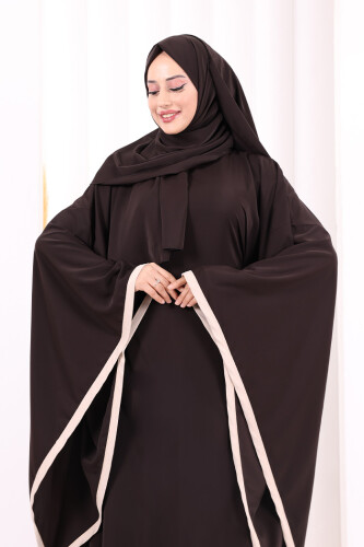 Yarasakol Biyeli Elbise Şal Hediyelidir 7068 Kahverengi - 6