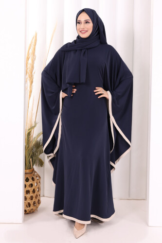 Yarasakol Biyeli Elbise Şal Hediyelidir 7068 Lacivert