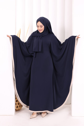 Yarasakol Biyeli Elbise Şal Hediyelidir 7068 Lacivert - 2