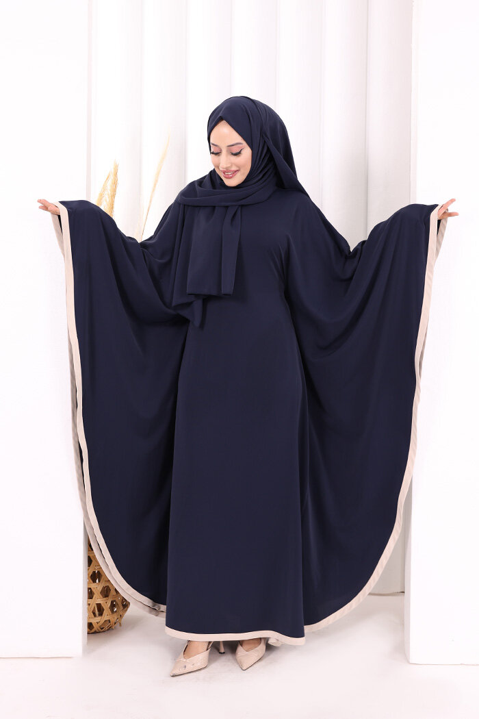 Yarasakol Biyeli Elbise Şal Hediyelidir 7068 Lacivert - 2