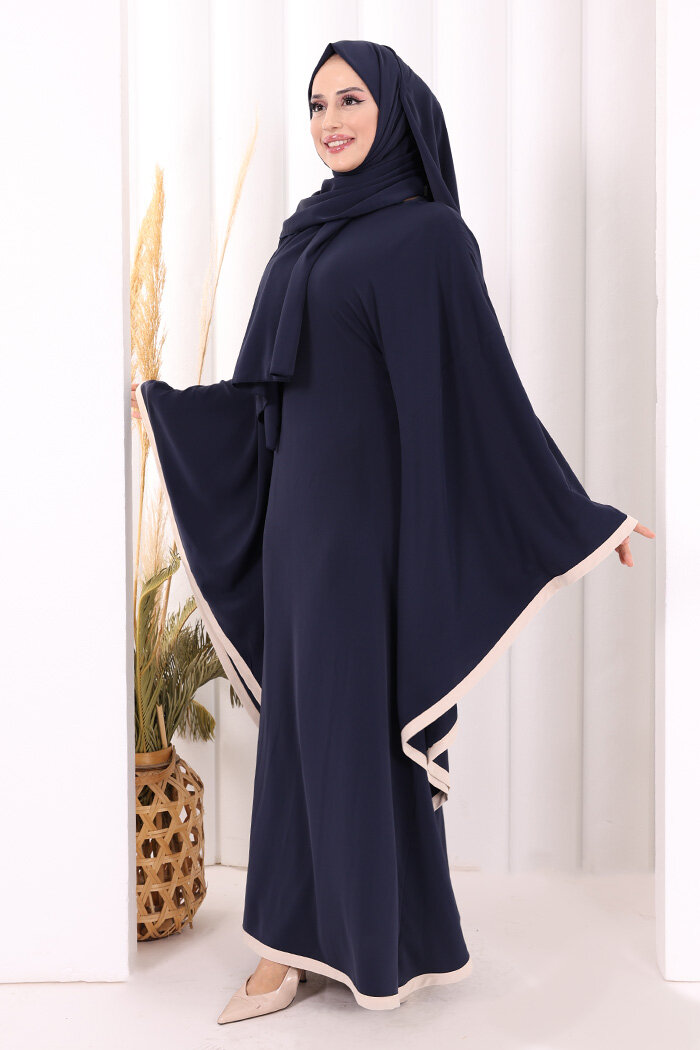 Yarasakol Biyeli Elbise Şal Hediyelidir 7068 Lacivert - 3
