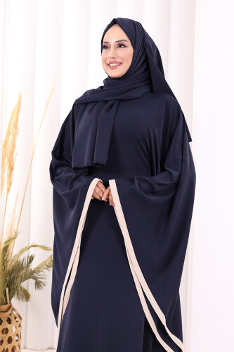 Yarasakol Biyeli Elbise Şal Hediyelidir 7068 Lacivert - 4