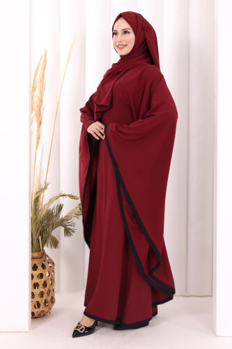 Yarasakol Biyeli Elbise Şal Hediyelidir 7068 Mürdüm - 3