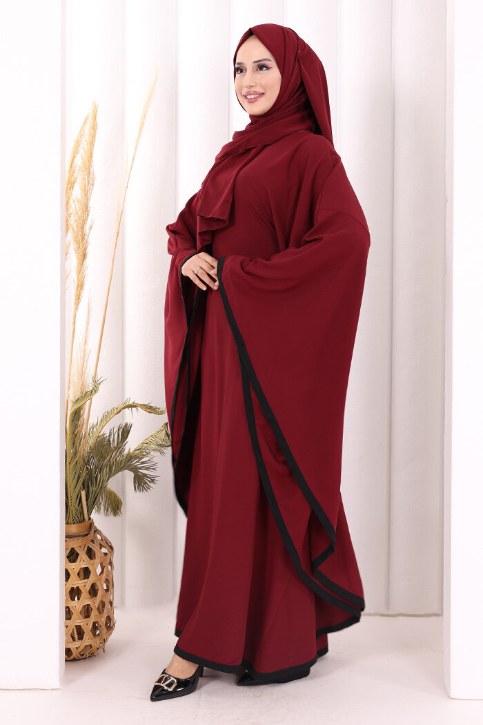 Yarasakol Biyeli Elbise Şal Hediyelidir 7068 Mürdüm - 3