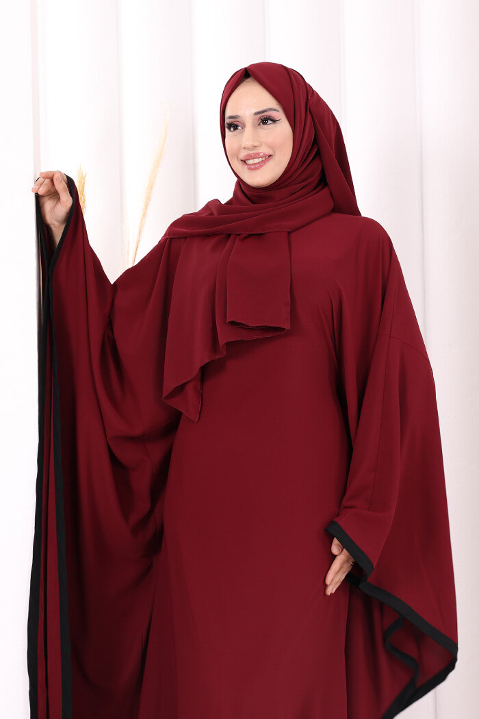 Yarasakol Biyeli Elbise Şal Hediyelidir 7068 Mürdüm - 5