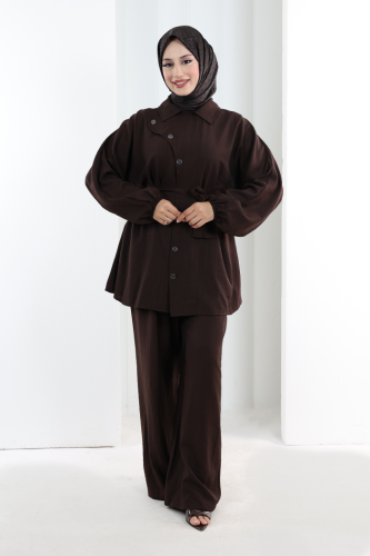 Yarasakol Düğmeli Takım 8705 Kahverengi - 2