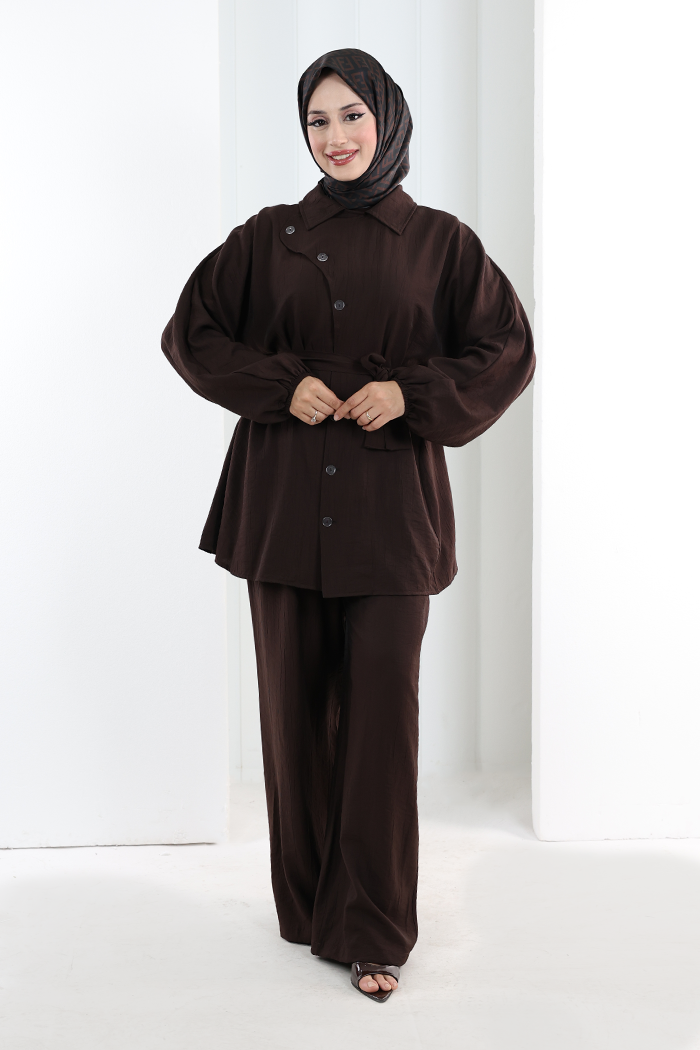 Yarasakol Düğmeli Takım 8705 Kahverengi - 2