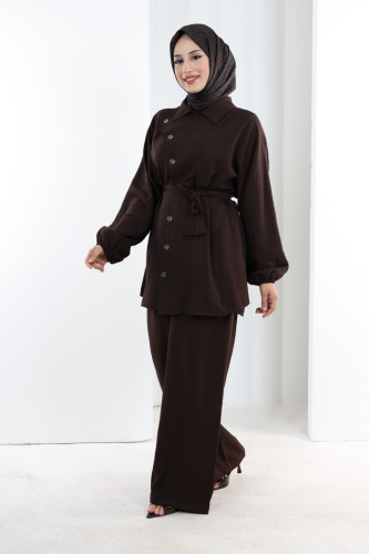 Yarasakol Düğmeli Takım 8705 Kahverengi - 3