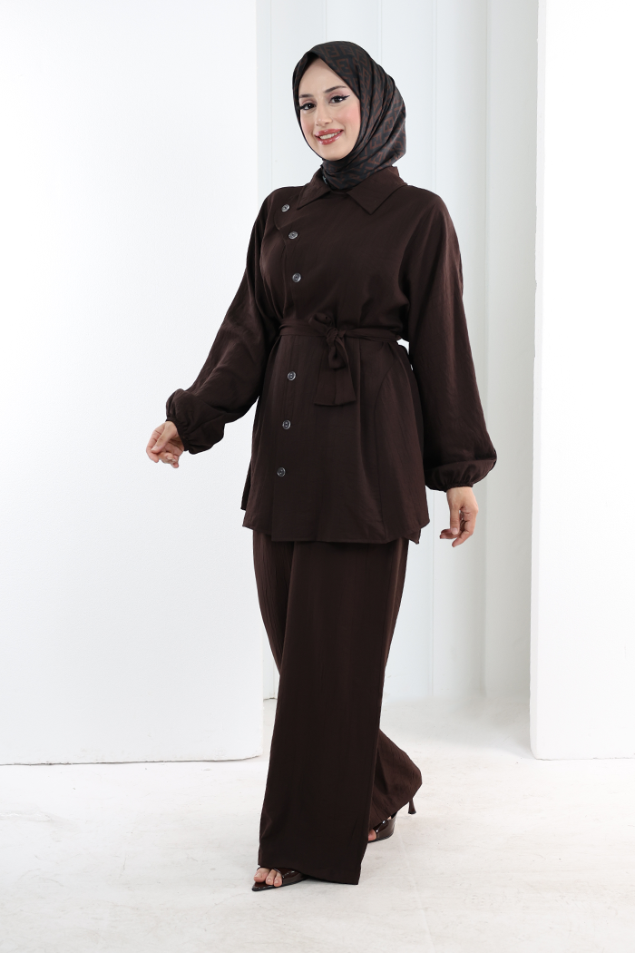 Yarasakol Düğmeli Takım 8705 Kahverengi - 3