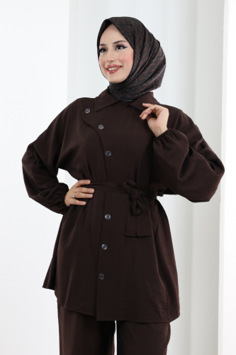 Yarasakol Düğmeli Takım 8705 Kahverengi - 5