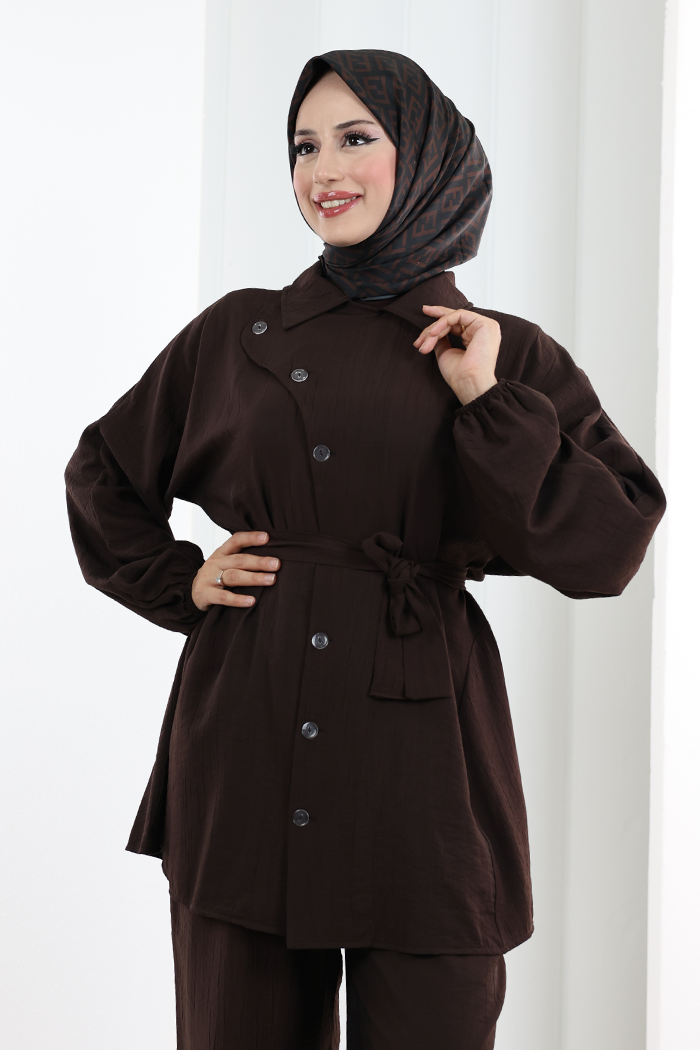 Yarasakol Düğmeli Takım 8705 Kahverengi - 5