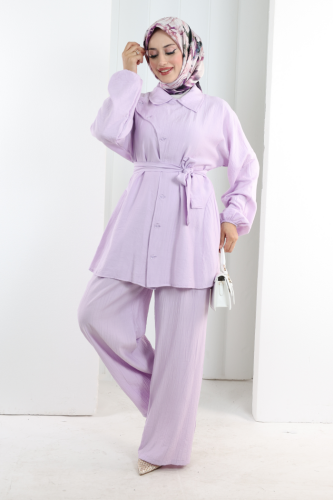 Yarasakol Düğmeli Takım 8705 Lila - 2