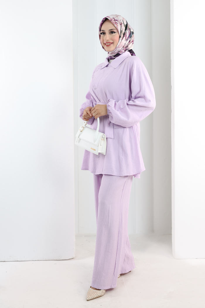 Yarasakol Düğmeli Takım 8705 Lila - 3