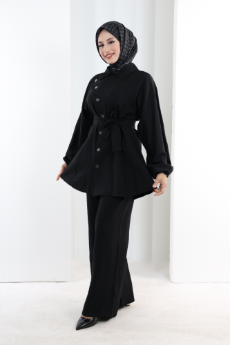 Yarasakol Düğmeli Takım 8705 Siyah - 3