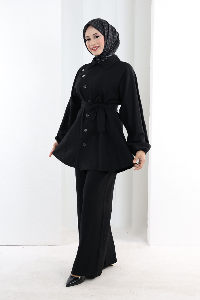 Yarasakol Düğmeli Takım 8705 Siyah - 3