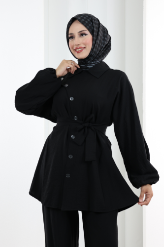 Yarasakol Düğmeli Takım 8705 Siyah - 5