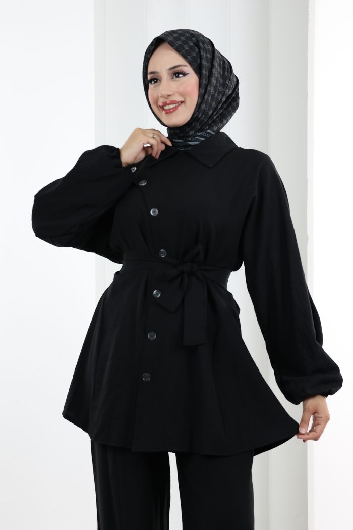 Yarasakol Düğmeli Takım 8705 Siyah - 5