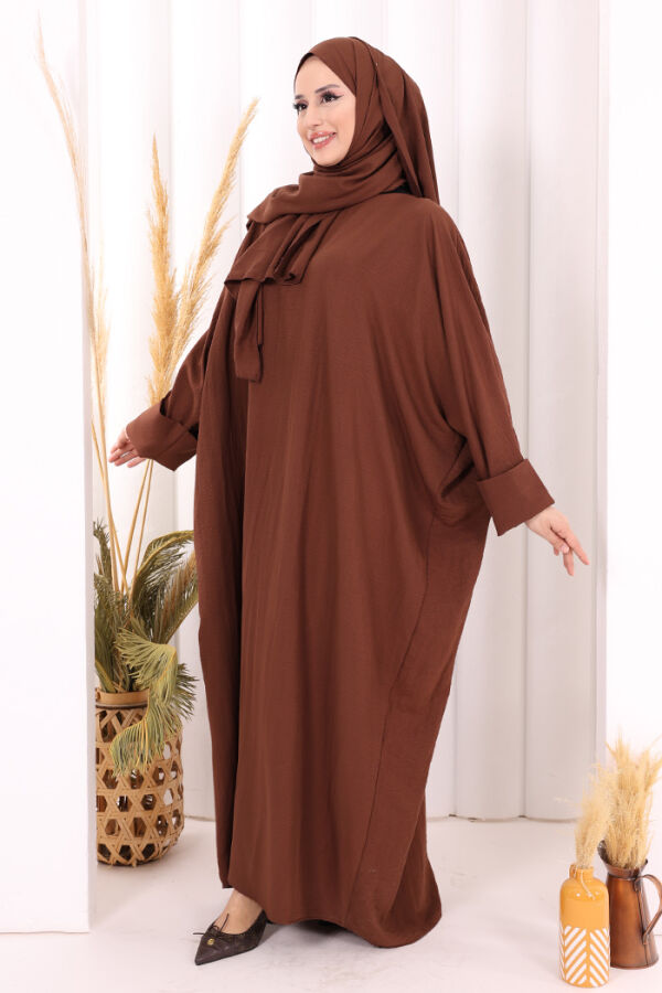 Yarasakol Elbise Şal Hediyeli 2398 Kahverengi - 2