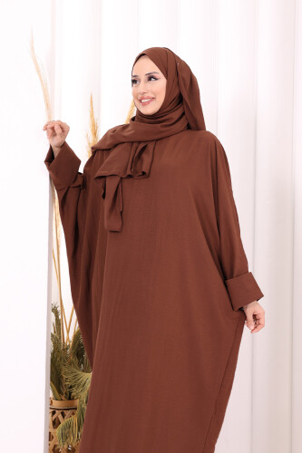 Yarasakol Elbise Şal Hediyeli 2398 Kahverengi - 4