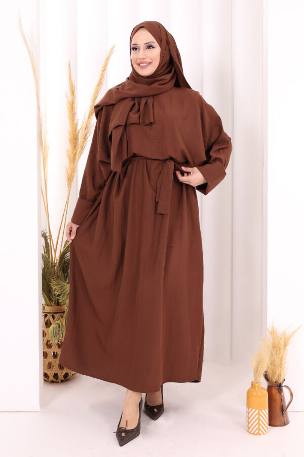 Yarasakol Elbise Şal Hediyeli 2398 Kahverengi - 5