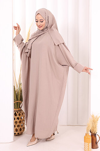 Yarasakol Elbise Şal Hediyeli 2398 Vizon - 2