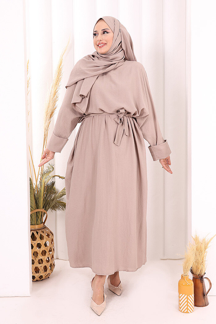 Yarasakol Elbise Şal Hediyeli 2398 Vizon - 3