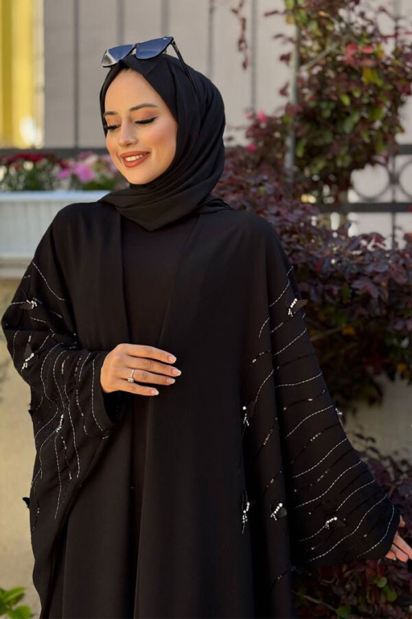 Yarasakol İşleme Detaylı Abaya 70012 Siyah - 4