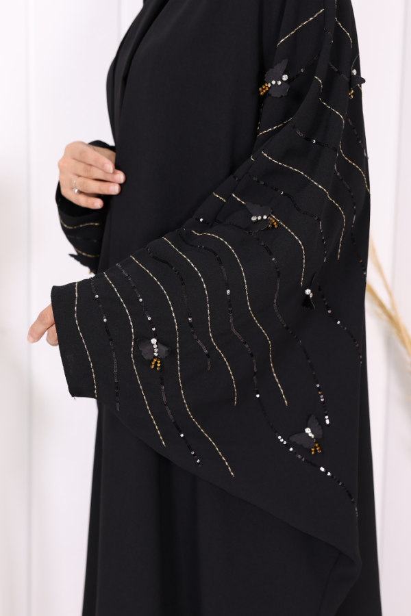 Yarasakol İşleme Detaylı Abaya 70012 Siyah-Gold - 5