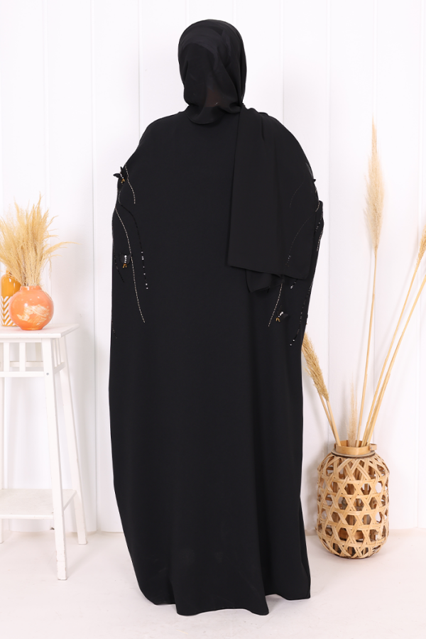 Yarasakol İşleme Detaylı Abaya 70012 Siyah-Gold - 4