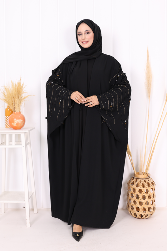 Yarasakol İşleme Detaylı Abaya 70012 Siyah-Gold - 2