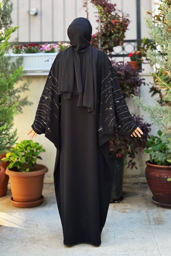Yarasakol İşleme Detaylı Abaya 70012 Siyah-Gold - 5