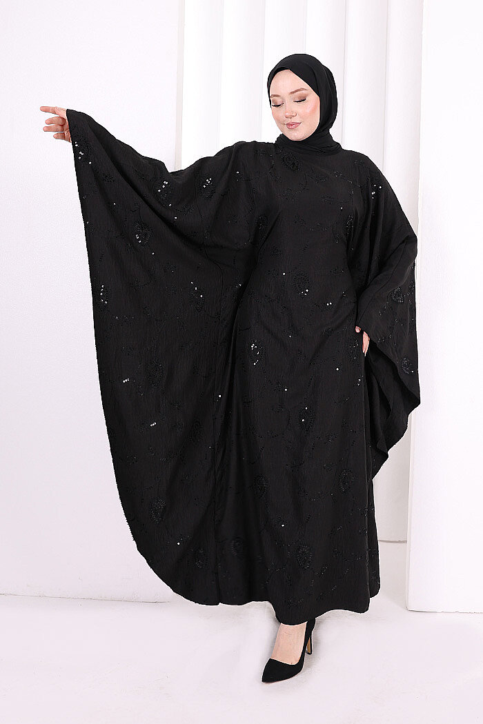 Yarasakol Nakışlı  Elbise 7084 Siyah - 3