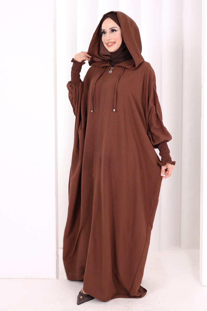 Yarasakol , Şapkalı Ferace 7076 Kahverengi - 2