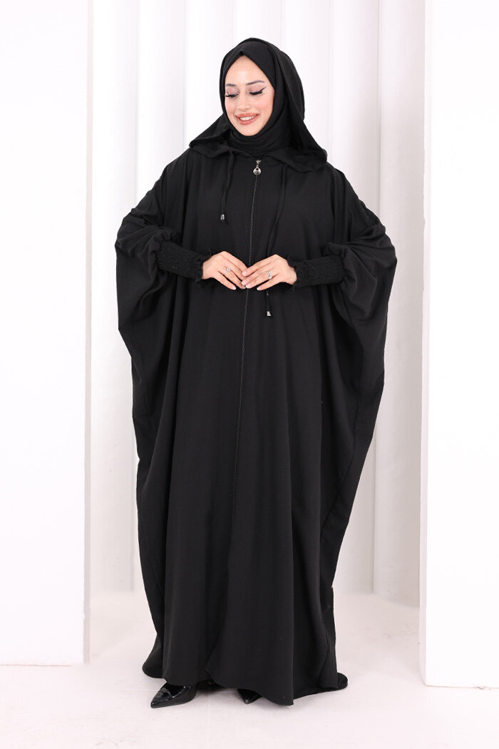 Yarasakol , Şapkalı Ferace 7076 Siyah - 2