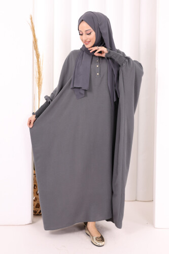 Yarasakollu Elbise 6077 Antrasit - 2