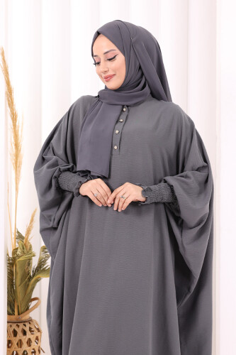 Yarasakollu Elbise 6077 Antrasit - 5