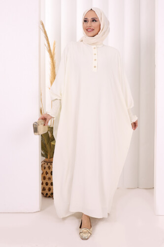 Yarasakollu Elbise 6077 Ekru - 2