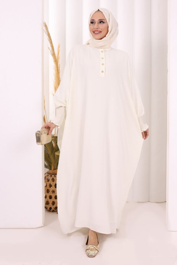 Yarasakollu Elbise 6077 Ekru - 2