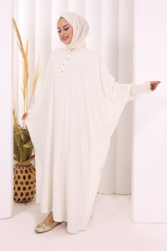 Yarasakollu Elbise 6077 Ekru - 3