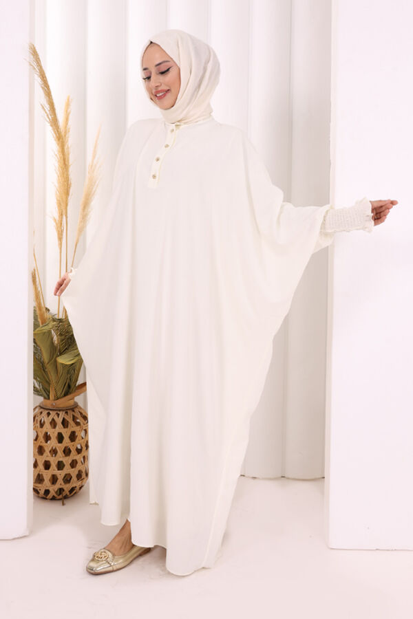 Yarasakollu Elbise 6077 Ekru - 3