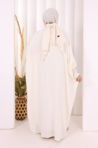 Yarasakollu Elbise 6077 Ekru - 4