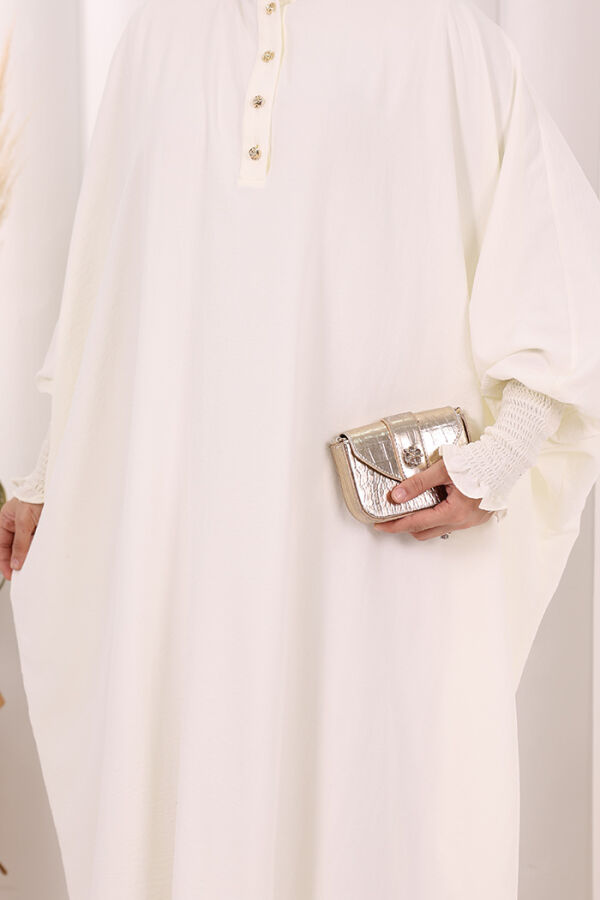 Yarasakollu Elbise 6077 Ekru - 6