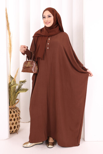 Yarasakollu Elbise 6077 Kahverengi