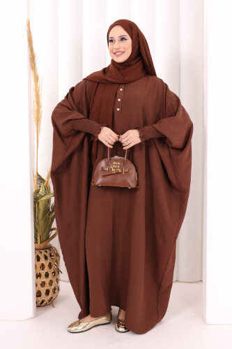 Yarasakollu Elbise 6077 Kahverengi - 2