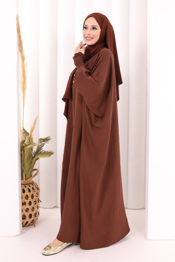 Yarasakollu Elbise 6077 Kahverengi - 3