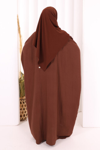 Yarasakollu Elbise 6077 Kahverengi - 4