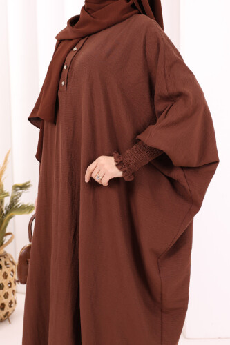 Yarasakollu Elbise 6077 Kahverengi - 6