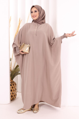 Yarasakollu Elbise 6077 Vizon