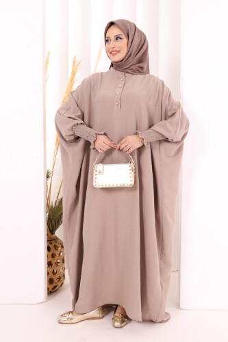 Yarasakollu Elbise 6077 Vizon - 2